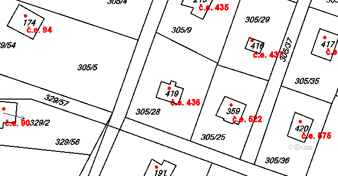 Pňovany 436 na parcele st. 419 v KÚ Dolany u Stříbra, Katastrální mapa