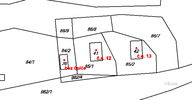 Klenovice 12, Všeruby na parcele st. 41 v KÚ Klenovice u Chrančovic, Katastrální mapa