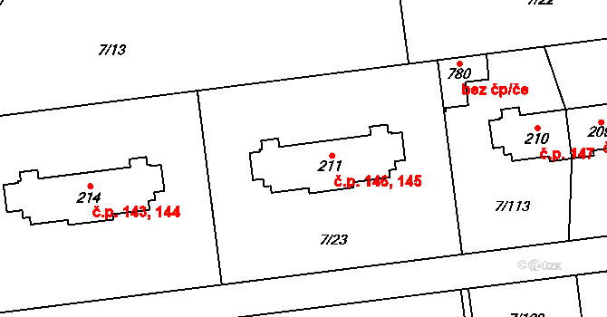 Ohrazenice 145,146, Pardubice na parcele st. 211 v KÚ Ohrazenice, Katastrální mapa