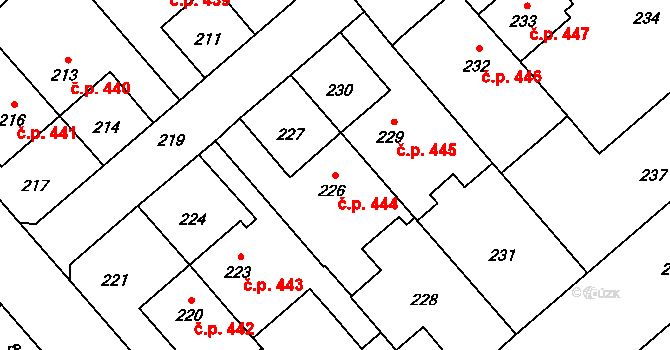 Jedovnice 444 na parcele st. 226 v KÚ Jedovnice, Katastrální mapa