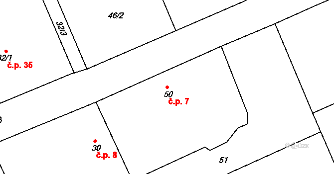 Prchalov 7, Příbor na parcele st. 50 v KÚ Prchalov, Katastrální mapa