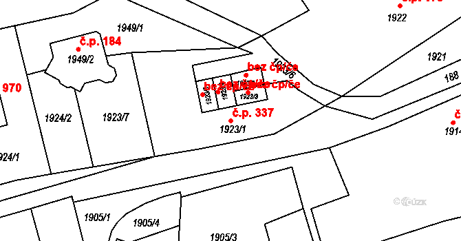 Odry 337 na parcele st. 1923/1 v KÚ Odry, Katastrální mapa