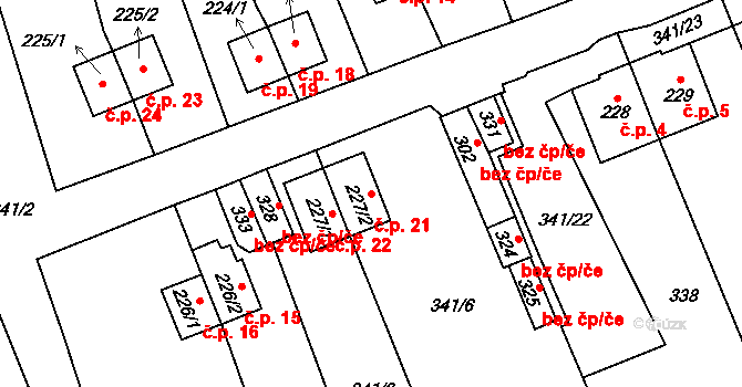 Blažejovice 21, Zbytiny na parcele st. 227/2 v KÚ Zbytiny, Katastrální mapa