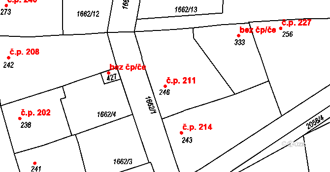 Merklín 211 na parcele st. 246 v KÚ Merklín u Přeštic, Katastrální mapa