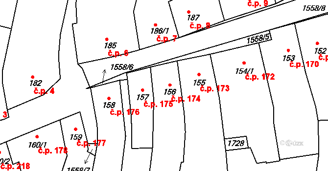 Nepomuk 174 na parcele st. 156 v KÚ Nepomuk, Katastrální mapa