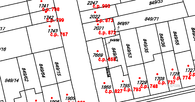 Kroměříž 855 na parcele st. 7669 v KÚ Kroměříž, Katastrální mapa