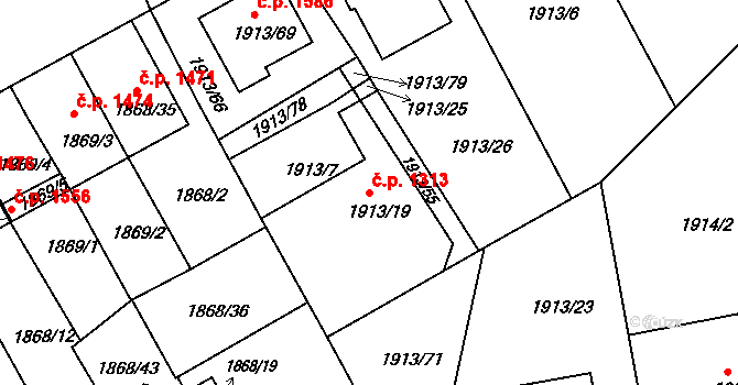 Holešov 1313 na parcele st. 1913/19 v KÚ Holešov, Katastrální mapa