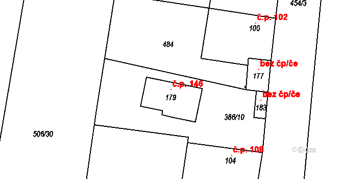 Přední Lhota 146, Poděbrady na parcele st. 179 v KÚ Přední Lhota u Poděbrad, Katastrální mapa