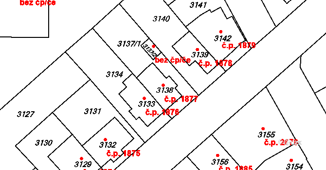 Znojmo 1877 na parcele st. 3138 v KÚ Znojmo-město, Katastrální mapa