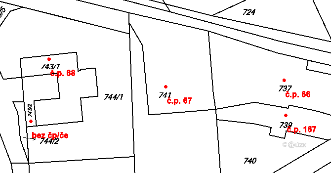 Bělotín 67 na parcele st. 741 v KÚ Bělotín, Katastrální mapa