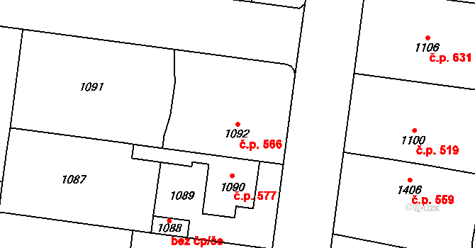 Troubky 566 na parcele st. 1092 v KÚ Troubky nad Bečvou, Katastrální mapa
