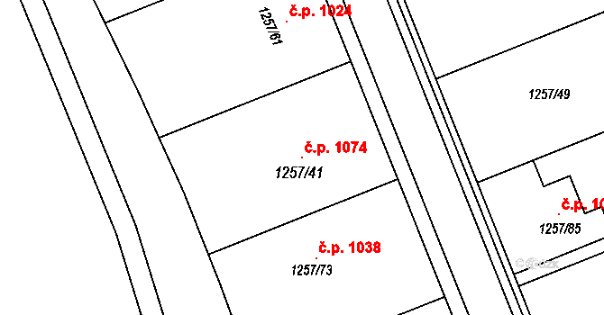 Podivín 1074 na parcele st. 1257/41 v KÚ Podivín, Katastrální mapa