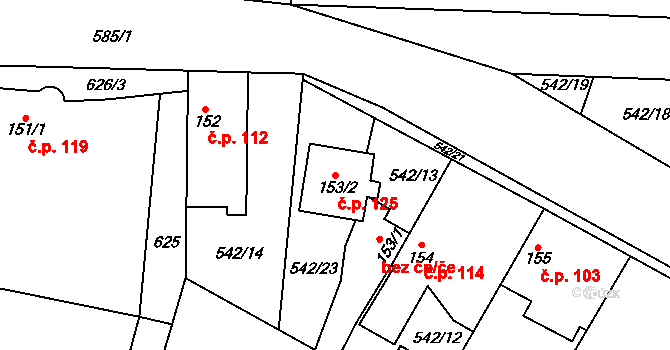 Bašť 125 na parcele st. 153/2 v KÚ Bašť, Katastrální mapa