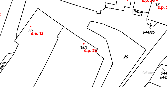 Miletice 24, Černuc na parcele st. 34/1 v KÚ Miletice u Velvar, Katastrální mapa