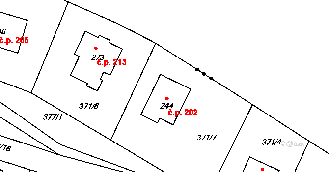 Kyšice 202 na parcele st. 244 v KÚ Kyšice, Katastrální mapa