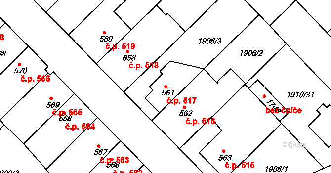 Tišnov 517 na parcele st. 561 v KÚ Tišnov, Katastrální mapa