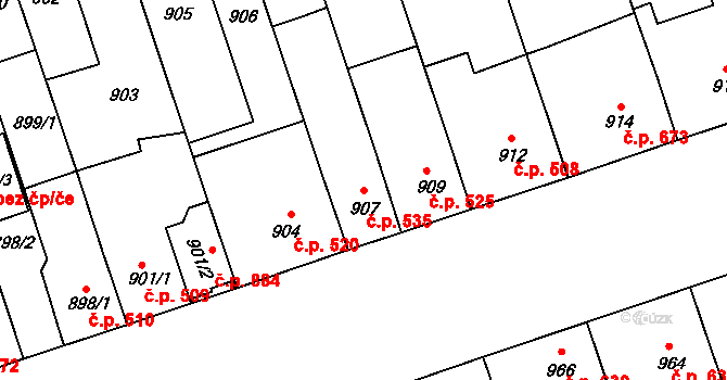 Lužice 535 na parcele st. 907 v KÚ Lužice u Hodonína, Katastrální mapa