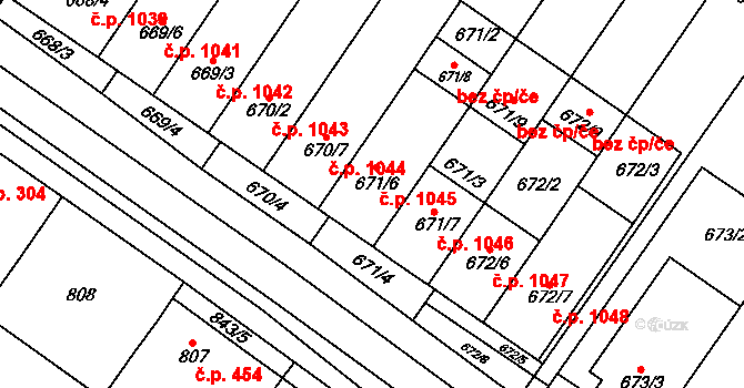Svatobořice 1045, Svatobořice-Mistřín na parcele st. 671/6 v KÚ Svatobořice, Katastrální mapa