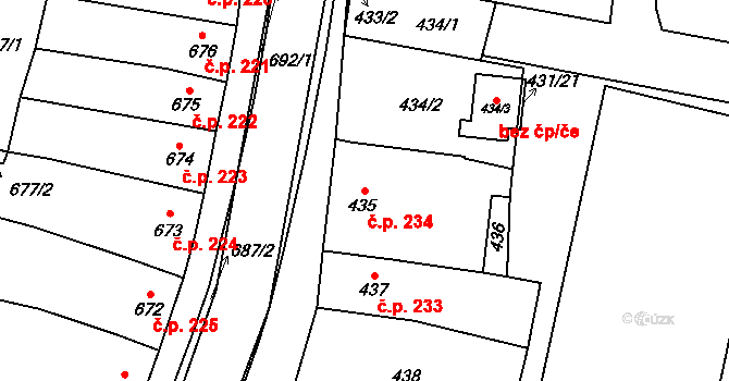 Ždánice 234 na parcele st. 435 v KÚ Ždánice, Katastrální mapa