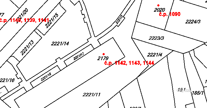 Kyjov 1142,1143,1144 na parcele st. 2179 v KÚ Kyjov, Katastrální mapa