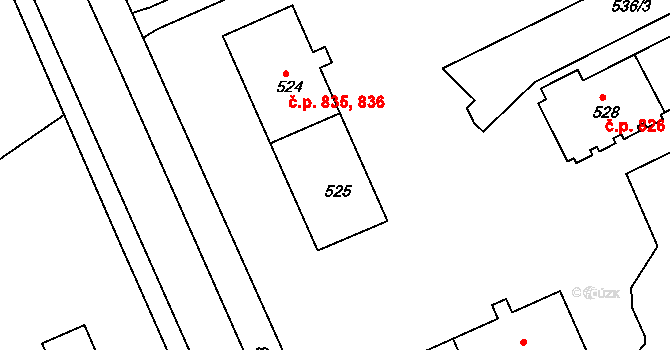 Rýmařov 835,836 na parcele st. 524 v KÚ Rýmařov, Katastrální mapa