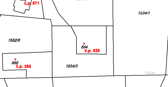 Kozlovice 526 na parcele st. 564 v KÚ Kozlovice, Katastrální mapa