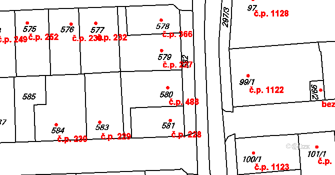 Švermov 488, Kladno na parcele st. 580 v KÚ Motyčín, Katastrální mapa