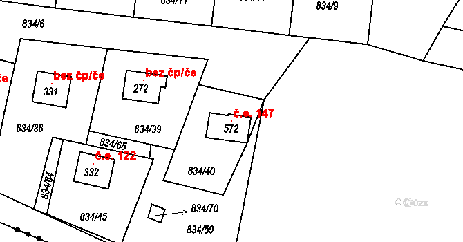 Smrkovice 147, Písek na parcele st. 572 v KÚ Smrkovice, Katastrální mapa