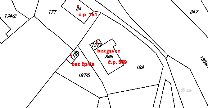 Hejnice 569 na parcele st. 895 v KÚ Hejnice, Katastrální mapa