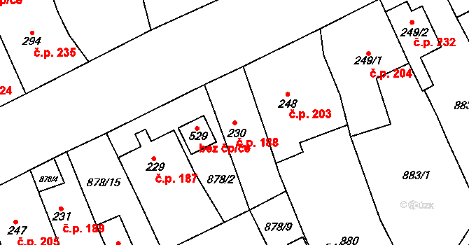 Cerhovice 188 na parcele st. 230 v KÚ Cerhovice, Katastrální mapa