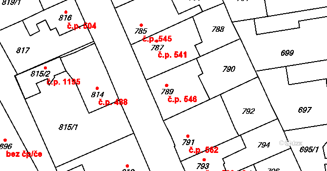 Kosmonosy 546 na parcele st. 789 v KÚ Kosmonosy, Katastrální mapa
