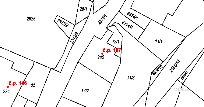 Osík 147 na parcele st. 235 v KÚ Osík, Katastrální mapa