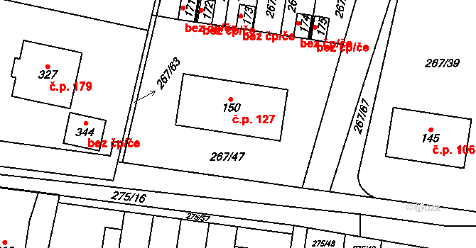 Cerekvice nad Bystřicí 127 na parcele st. 150 v KÚ Cerekvice nad Bystřicí, Katastrální mapa