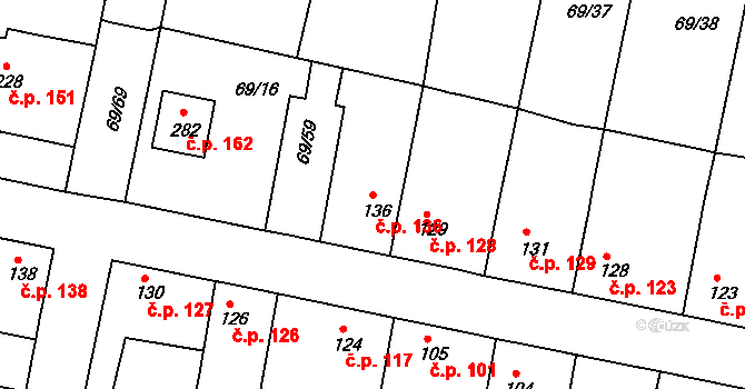 Brňany 136 na parcele st. 136 v KÚ Brňany, Katastrální mapa