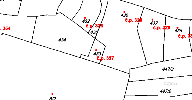 Roudnice nad Labem 327 na parcele st. 433 v KÚ Roudnice nad Labem, Katastrální mapa