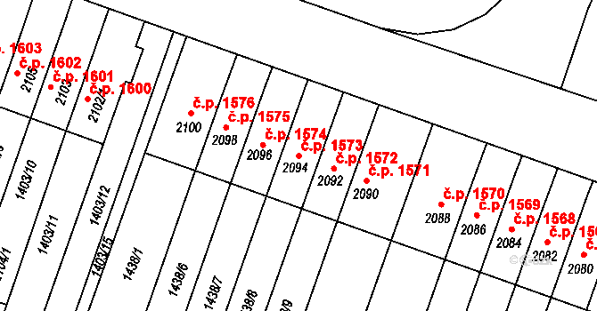 Hořice 1573 na parcele st. 2094 v KÚ Hořice v Podkrkonoší, Katastrální mapa