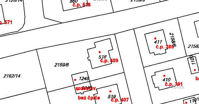 Zliv 409 na parcele st. 518 v KÚ Zliv u Českých Budějovic, Katastrální mapa