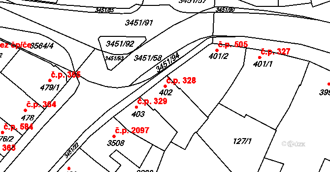 Lysá nad Labem 328 na parcele st. 402 v KÚ Lysá nad Labem, Katastrální mapa