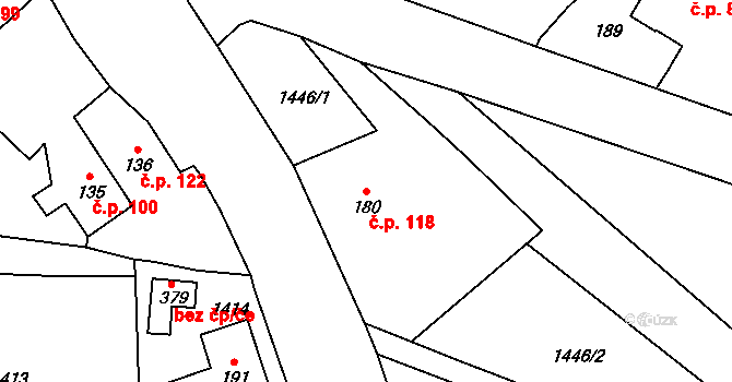 Lnáře 118 na parcele st. 180 v KÚ Lnáře, Katastrální mapa