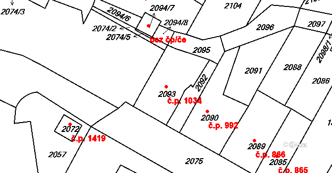 Duchcov 1034 na parcele st. 2093 v KÚ Duchcov, Katastrální mapa