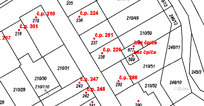 Stařeč 226 na parcele st. 238 v KÚ Stařeč, Katastrální mapa