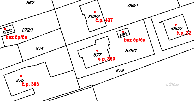 Záblatí 380, Bohumín na parcele st. 877 v KÚ Záblatí u Bohumína, Katastrální mapa
