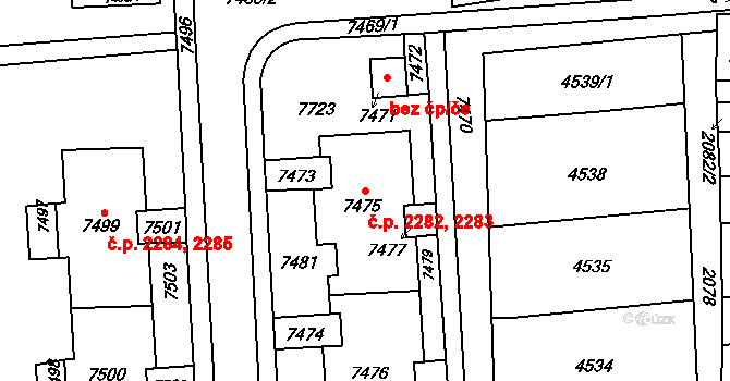 Líšeň 2282,2283, Brno na parcele st. 7475 v KÚ Líšeň, Katastrální mapa