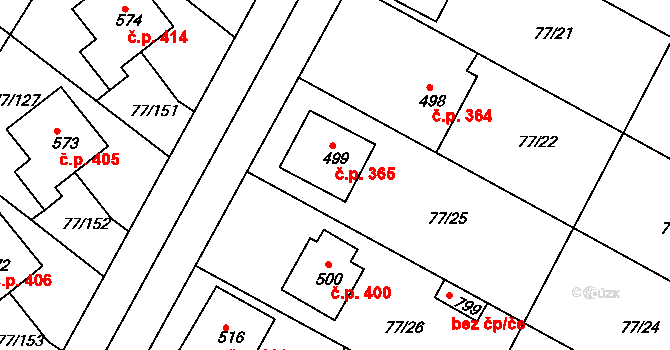 Dobroměřice 365 na parcele st. 499 v KÚ Dobroměřice, Katastrální mapa