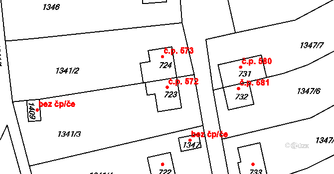 Benešov nad Ploučnicí 572 na parcele st. 723 v KÚ Benešov nad Ploučnicí, Katastrální mapa