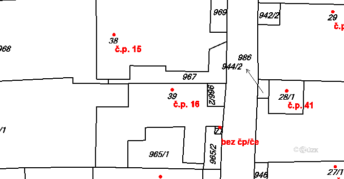 Dráchov 16, Těmice na parcele st. 39 v KÚ Dráchov u Těmic, Katastrální mapa