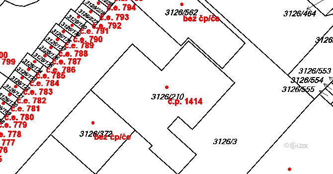 Pelhřimov 1414 na parcele st. 3126/210 v KÚ Pelhřimov, Katastrální mapa