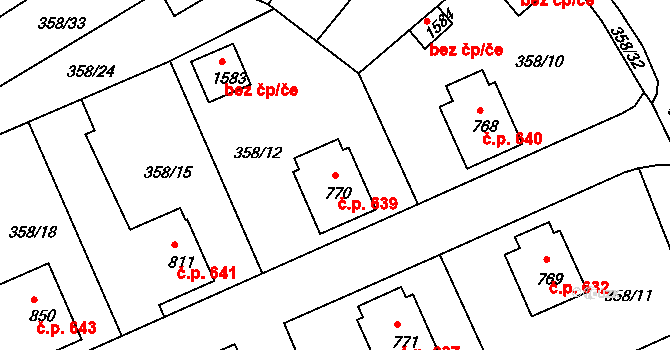 Pacov 639 na parcele st. 770 v KÚ Pacov, Katastrální mapa