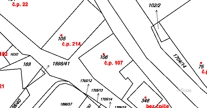 Svobodné Heřmanice 107 na parcele st. 106 v KÚ Svobodné Heřmanice, Katastrální mapa
