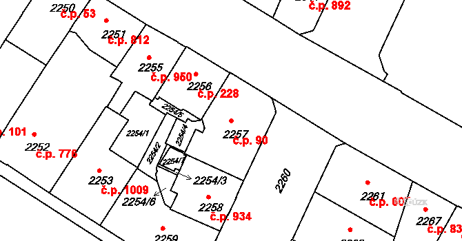 Karlovy Vary 90 na parcele st. 2257 v KÚ Karlovy Vary, Katastrální mapa